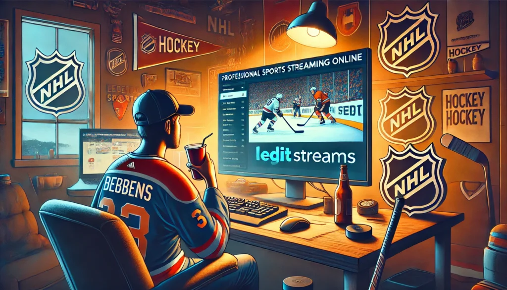 A hockey fan streaming an NHL game online, showcasing the shift from Reddit streams to legal viewing options.