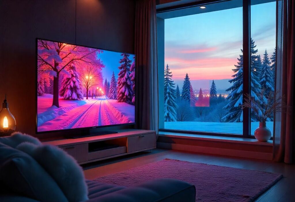 HydraHD – High-Definition Streaming Excellence featuring a sleek TV screen displaying vibrant, ultra-clear visuals with cinematic colors in a modern living room setting.